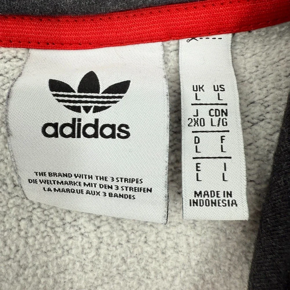 Adidas Originals Men's L Hoodie Trefoil Logo 3 Stripe Pullover Gray Red DW5895